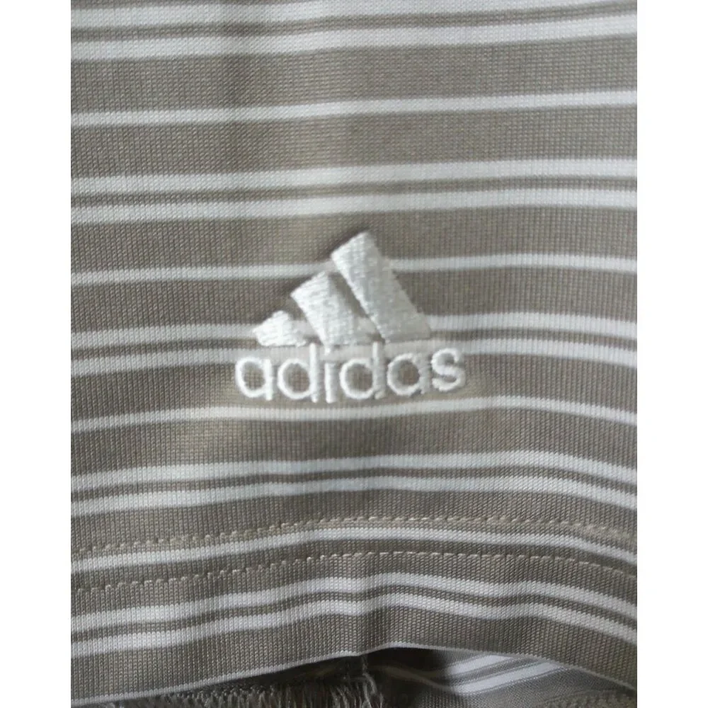 Adidas Golf Polo Men's Large Taupe Gray White Striped Performance Shirt